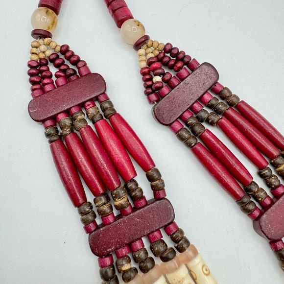 Chico’s Cherry-Colored Bib Necklace Beaded Tribal Boho Tropic Vaca Statement - Picture 11 of 14